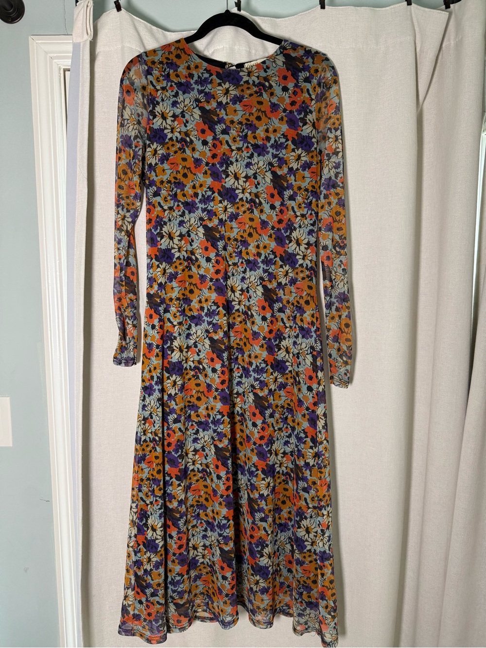 Floral Long Sleeve Maxi Dress in Orange & Purple